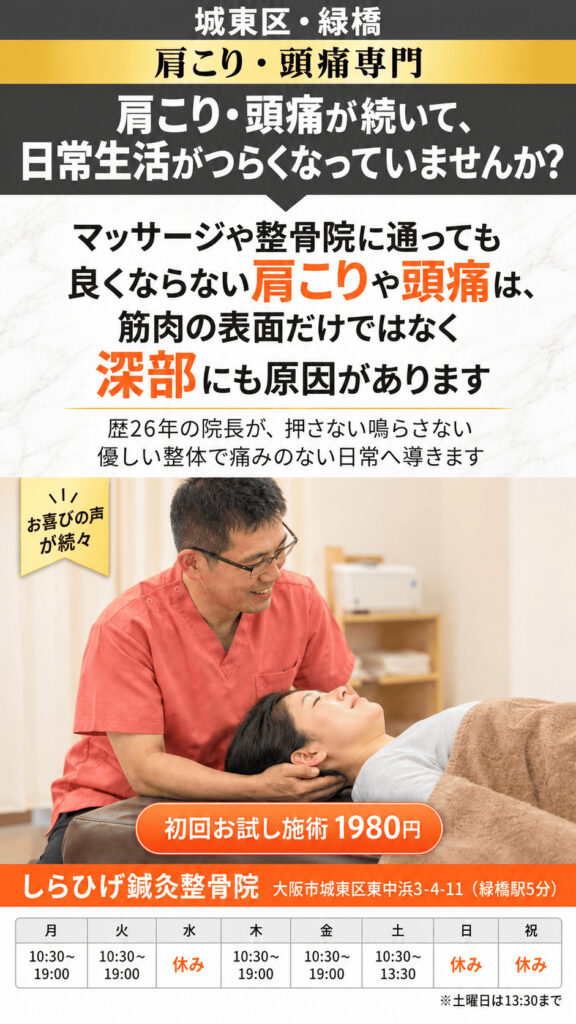 緑橋　肩こり　頭痛　整体